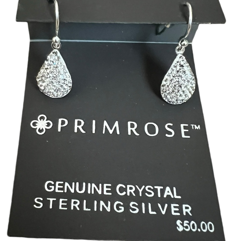 Primrose Sterling Silver Crystal Teardrop Fishhook Earrings - Picture 3 of 4